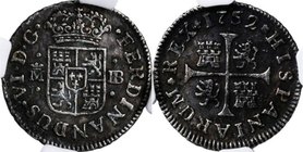 1752. Fernando VI (1746-1759). Madrid. 1/2 real. JB. Cal 653. Ag. Encapsulada en NN Coins 2762878-035 en AU53+. Pátina. EBC. Est.90.