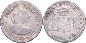 1773. Carlos III (1759-1788). México. 1/2 real. FF. Cal 1772. Ag. 1,56 g. BC+ / MBC-. Est.50.