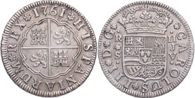 1761. Carlos III (1759-1788). Sevilla. 2 reales. JV. Cy 22. Ag. 5,86 g. EBC. Est.40.