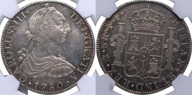 1780. Carlos III (1759-1788). México. 8 Reales. FF. Cy 37. Ag. Encapsulada en NGC en AU details cleaned. EBC / EBC+. Est.300.