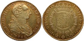1762. Carlos III (1759-1788). México. 8 Escudos. MM. Cy 60. Au. 27,10 g. Muy bella. Precioso color. Muy rara. EBC. Est.7000.