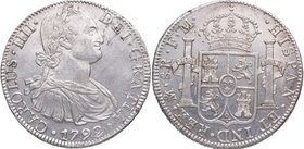 1792. Carlos IV (1788-1808). México. 8 reales. Cy 39. Ag. 27,03 g. EBC. Est.90.