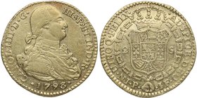 1793/91. Carlos IV (1788-1808). Popayán. 2 Escudos. JF. Cy 45. Au. 6,71 g. Escasa. EBC-. Est.350.