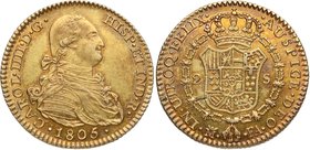 1805. Carlos IV (1788-1808). Madrid. 2 Escudos. FA. Cy 45. Au. 6,88 g. Muy atractiva. Restos de Brillo Original. SC-. Est.600.