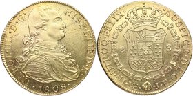 1808. Carlos IV (1788-1808). Lima. 8 Escudos. JP. Cy 49. Au. 27,02 g. Bella. Brillo Original. Último año. EBC / EBC+. Est.2100.