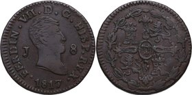 1817. Fernando VII . Jubia. 8 Maravedis. C&N 43. Cu . 10,13 g. MBC+.EBC-. Est.40.