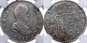 1811. Fernando VII (1808-1833). Cataluña. 2 reales. SP. Cal 606. Encapsulada en NN Coins 2762878-038 en XF40. MBC+. Est.120.