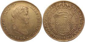 1816. Fernando VII (1808-1833). México. 8 Escudos. JJ. Cy 291. Au. 27,02 g. Escasa. MBC+. Est.1500.