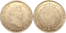 1819. Fernando VII (1808-1833). México. 8 Escudos. JJ. Cy 291. Au. 27,04 g. Atractiva. EBC-. Est.1750.