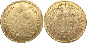1820. Fernando VII (1808-1833). Popayán. 8 Escudos. FM. Cy 277. Au. 27,05 g. Restos de Brillo Original. Muy atractiva. EBC+ / EBC. Est.1750.