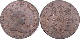 1847. Isabel II (1833-1868). Jubia. 4 Maravedís. C&N 124. Ae. 4,64 g. Rara sin hojas y con escudo perfecto. SC-. Est.75.