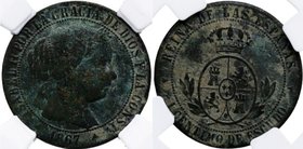 1867. Isabel II (1833-1868). 1 céntimo de escudo. Sin OM. Cal 662. Ae. Encapsulada en NN Coins 2762876-023 en VF 35. MBC+. Est.80.