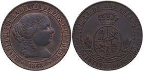 1868. Isabel II (1833-1868). Jubia. 2,5 céntimos Escudo. C&N 169. Ae. 6,35 g. Bella. Bonito color. EBC+. Est.35.