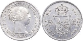 1852. Isabel II (1833-1868). Sevilla. 2 Reales. Cy 16910. Ag. 2,56 g. Bella. SC / SC-. Est.180.