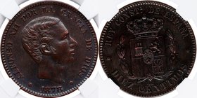1878. Alfonso XII (1874-1885). Barcelona. 10 céntimos. Cal 68. Ae. Encapsulada en NN Coins 2762878-037 en AU 50. EBC. Est.90.