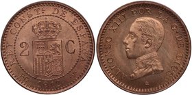 1912*12. Alfonso XIII (1886-1931). Madrid . 2 céntimos. PCV. Cy 4. Ae. 2,07 g. Muy bella. Brillo Original. SC . Est.20.