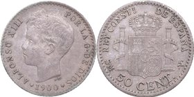 1900 *00. Alfonso XIII (1886-1931). 50 Céntimos. Cy 17602. Ag. 2,47 g. EBC. Est.20.