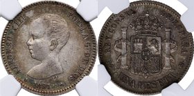 1891*91. Alfonso XIII (1886-1931). 1 peseta. Cy 13. Ag. Encapsulada en NGC 4693351-008 en XF45. EBC-. Est.150.