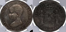 1888*88. Alfonso XIII (1886-1931). 5 pesetas. Cy 20. Ag. Encapsulada en NN coins 2762877-043 en AU58. EBC+. Est.90.