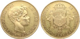 1897*18*97. Alfonso XIII (1886-1931). Madrid. 100 pesetas. SGV. Cy 27. Au. 32,32 g. Bella. EBC / EBC+. Est.2000.