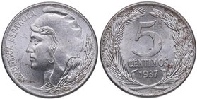 1937. II República (1931-1939). Castellón. 5 céntimos. Cy 1. Fe. Busto pequeño. Bella. EBC+ / SC-. Est.15.
