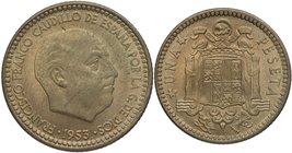 1953*63. Franco (1939-1975). 1 peseta. Cy 9. Ae. 3,48 g. Brillo Original. SC . Est.20.