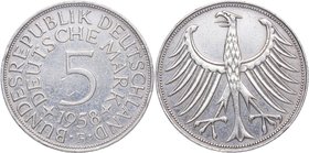 1958. Alemania Federal. 5 Mark. Km 112.1. Ag. 11,21 g. SC-. Est.100.