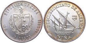 1981. Cuba. Carabela la Niña. 5 Pesos. Ag. 11,99 g. Bella pátina. SC . Est.30.