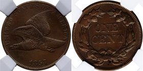 1857. Estados Unidos. Cent Flying Eagle. Km 85. Cu . Encapsulada en NN coins 2762880-105 en XF45. EBC-. Est.300.