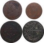 Ocupación Napoleónica de Cataluña. 4 monedas de 1 cuarto(1809),cuarto y medio(1811),4 cuartos(1812-1813). MC a MBC. Est.60.