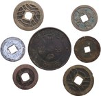 China. Anam y Japón. 7 monedas: 1 cash (3) y 100 cash (1), y 1 y 4 mon (3). Hartill 16.378, 20.181, 4.107, Y 450a, C-1, C-4.2 y por clasificar. Cu . B...