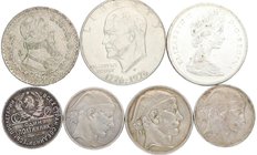 A examinar. Lote de 7 monedas. Ag. Siglo XX. 3 tamaño duro. Canada, Rusia, Belgica, mexico, Estados Unidos.. Ag. MBC+ a EBC+. Est.70.