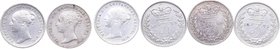 1855, 1871, 1873. Gran Bretaña. Lote de 3 monedas Maundy Prooflike 3 Pence. Victoria. . Km 730. MBC+a EBC. Est.150.