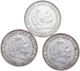 Holanda. Lote de 3 monedas 2 1/2 Gulden. 1959, 1961, 1966. Km 185. Ag. EBC / EBC+. Est.18.