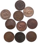 Estados Unidos. Lote 10 monedas 1 Centavo. 1873 a 1906. Br. Tipo Indian Head. Incluye 1860 pointed bust, 1874, 75 y 78. Todas diferentes. Km 90a. Ae. ...