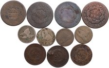 Estados Unidos. Lote de 11 monedas, 8 de un centavo Coronet (4) y Aguila volando (4), y 3 monedas de 2 centavos. BC a MBC. Est.40.