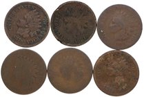 Estados Unidos. Lote de 6 monedas "Indio" diferentes. Incluye 1873, 1874, 1875, 1879, 1881 y 1883. RC a BC. Est.70.