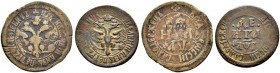 Peter I, 1682-1725 
 Denga 1700, Naberezhny Mint. Bitkin 1398 (R). Brekke 86 (50$). Rare. Old ink year mark. Denga 1703, Naberezhny Mint. Bitkin 1489...