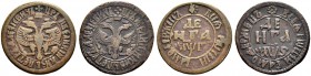 Peter I, 1682-1725 
 Denga 1703, Naberezhny Mint. Bitkin 1493. Brekke 102 (25$). Denga 1706, Naberezhny Mint. Bitkin 2615. Brekke 117 (25$). Various ...