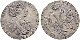Peter I, 1682-1725 
 Tynf 1708, Kadashevsky Mint, IL-L. 6.17 g. Novodel. Bitkin H3837 (R2). Diakov 320 (R3). Very rare. Die rotation counter clockwis...