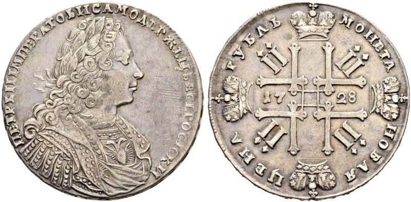 Peter II 
 Rouble 1728, Kadashevsky Mint. 28.24 g. «I М П Е Р А Т О Ь». Bitkin ...