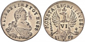 Coins for Prussia / Монеты для Пруссии 
 6 Groschen 1759, Königsberg Mint. 3,17 g. Bitkin -. Very rare. Slightly off-centre. Very rare in this condit...