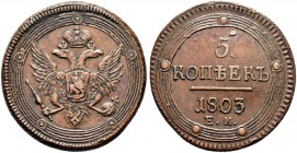 Alexander I 
 5 Kopecks 1803, Ekaterinburg Mint. 52,53 g. Bitkin 286 (R1). Rare. 3 roubles acc. To Iljin. Good very fine. 5 копеек 1803, Екатеринбург...