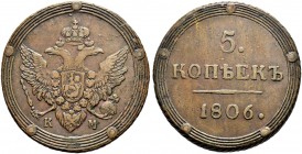 Alexander I 
 5 Kopecks 1806, Suzun Mint. КМ. 51.38 g. Bitkin 419 (R) var. GM 5.6. Rare. 2 roubles acc. To Iljin.
 2.5 roubles according to Petrov. ...