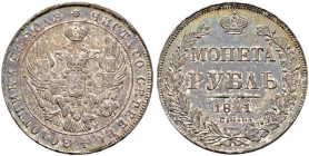Nicholas I 
 Rouble 1841, St. Petersburg Mint, HГ. 20.47 g. Bitkin 192. Good extremely fine. Рубль 1841, СПб МД, НГ. 20.47 г. Биткин 192. Состояние л...