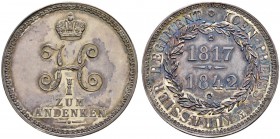Nicholas I 
 Silver award medal 1842. &quot;25th Anniversary of Nicholas I as chief of the 6th Prussian Cuirassiers Regiment&quot;. Crowned monogram....