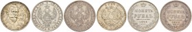 Nicholas I 
 Rouble 1848, St. Petersburg Mint, HI. Bitkin 218. Rouble 1854, St. Petersburg Mint, HI. Bitkin 234. Rouble 1913, St. Petersburg Mint, BC...