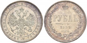 Alexander II 
 Rouble 1859, St. Petersburg Mint, ФБ. 20,69 g. Bitkin 70 (R1). Severin 3679. Rare. 10 roubles according to Iljin. 18 roubles acc. To P...