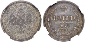 Alexander II 
 Poltina 1877, St. Petersburg Mint, HФ. Bitkin 126 (R2). Very rare. 20 roubles acc. To Iljin. 6 roubles according to Petrov. NGC AU58. ...