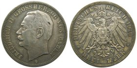 Alemania. Baden. Drei mark. 3 mark. 1914 G. Friedrich II. 16,68 gr ag. (km#280).
Grado: mbc